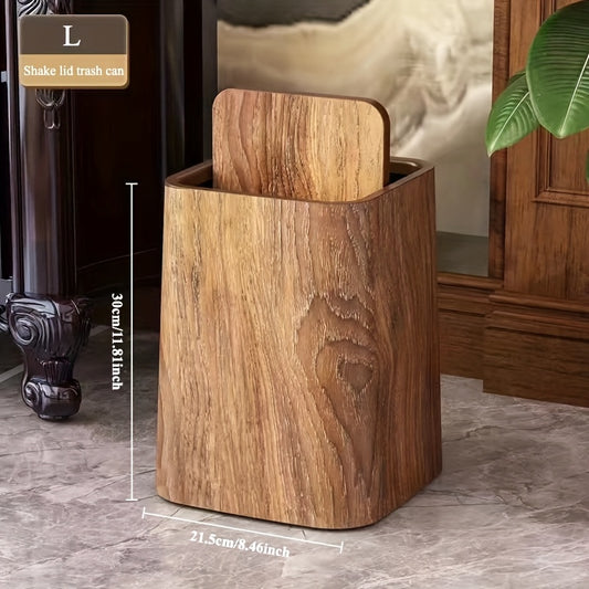 Extra-Large Vintage Wood Grain Trash Can - Odor-Blocking, Rectangular Plastic Waste Bin with Natural Wood Lid for Kitchen, Bathroom, Living Room & Hotels, Kitchen