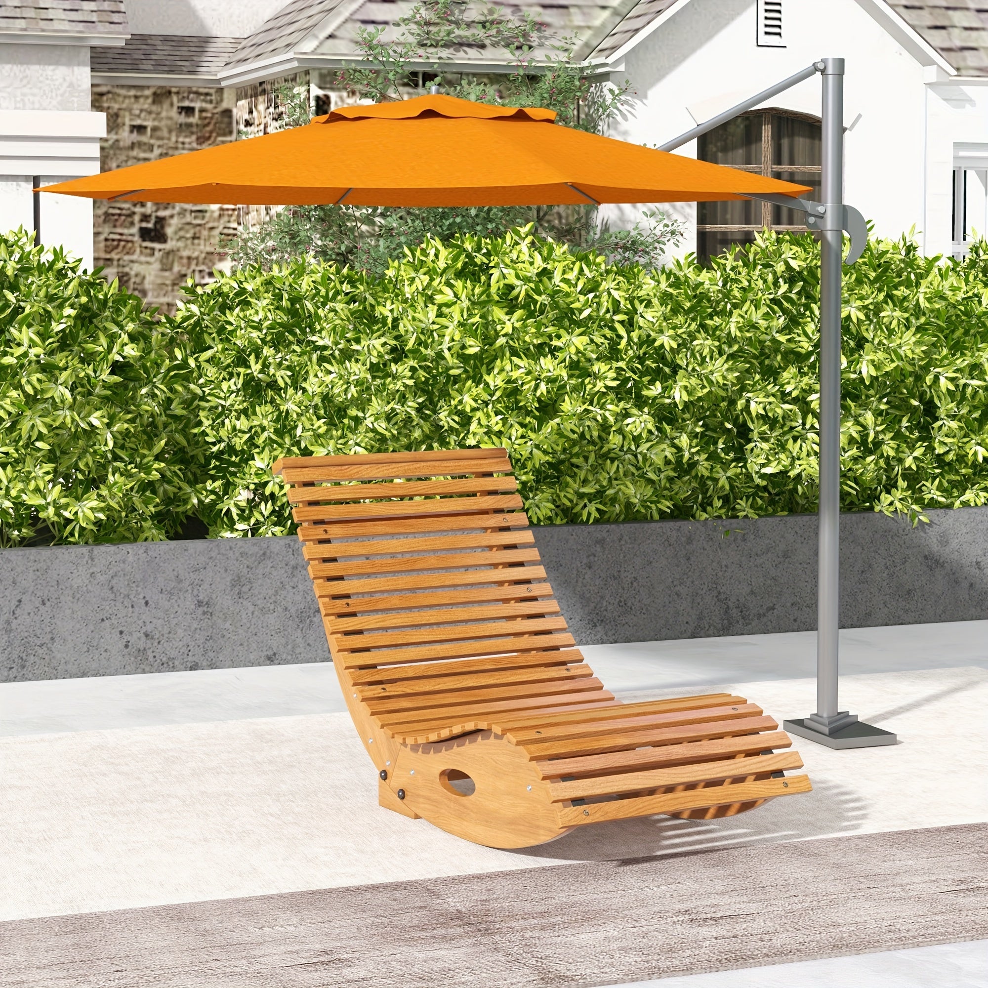 Outsunny Outdoor Rocking Chair with Slatted Seat and High Back, Wooden ...