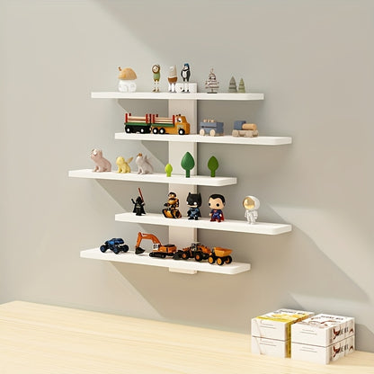 Adjustable 5-Tier Wall Mounted Display Shelf - Modern Floating Shelves For Collectibles, Toys, Action Figures & Dolls | Space-Saving Storage Rack For Home Decor, Building Blocks, Statues & Room Organizing