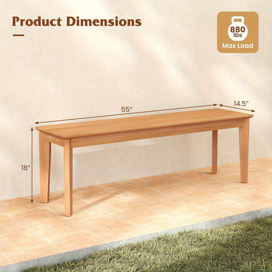 55" Teak Wood Bench - 3-Person Backless Seating with 880 lbs Weight Capacity, Sturdy Solid Wood Deck Bench for Outdoor Patio, Garden, Porch & Backyard - Durable Weather-Resistant Design