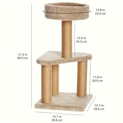 15.7 x 31.5 Inches Beige Cat Tree Indoor Climbing Activity Tower with Scratching Posts, Medium