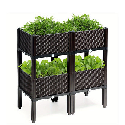 Set of 4 Raised Garden Bed Elevated Flower Vegetable Herb Grow Planter Box Brown