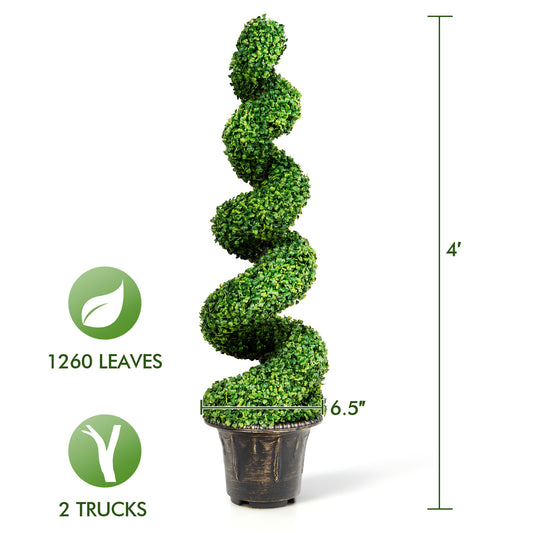 [Artificial Boxwood] Artificial Boxwood Spiral Topiary Tree | Fake Plant Decor | Plastic Pot | Realistic Leaves & Twined Branches | Sturdy Steel Frame | Faux Potted Plants | Home, Office, Front Porch