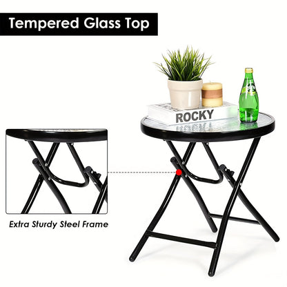 2pcs Rocking Chairs With Cushions & 1pc Glass Top Table, 3pcs Folding Bistro Set, Steel Garden Furniture In Red, Outdoor Patio Set, Space-Saving & Comfort Design, 42.0"x33.0"x27.0" Chairs, 19.0"x20.0" Table