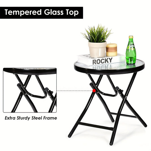 2pcs Rocking Chairs With Cushions & 1pc Glass Top Table, 3pcs Folding Bistro Set, Steel Garden Furniture In Red, Outdoor Patio Set, Space-Saving & Comfort Design, 42.0"x33.0"x27.0" Chairs, 19.0"x20.0" Table