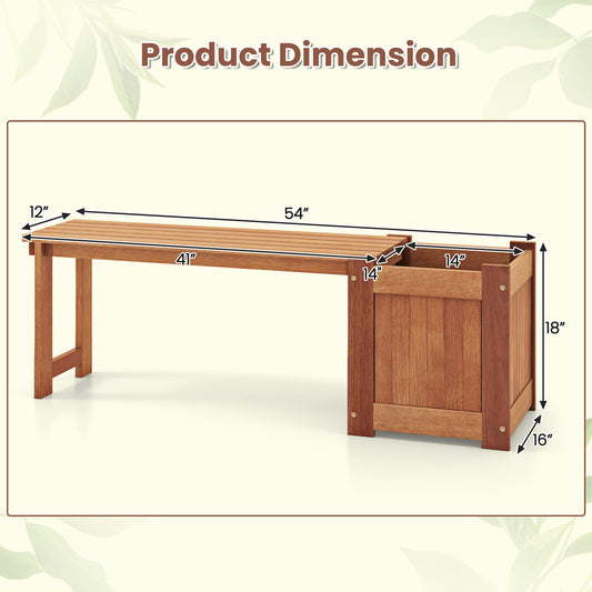 Hardwood Flower Box w/ Bench, Outdoor Raised Garden Bed w/ Spacious Seat, Open-ended Bottom, Perfect for Herbs, Fruits, Vegetables, 2-in-1 Planter Bench for Patio, Backyard, Garden
