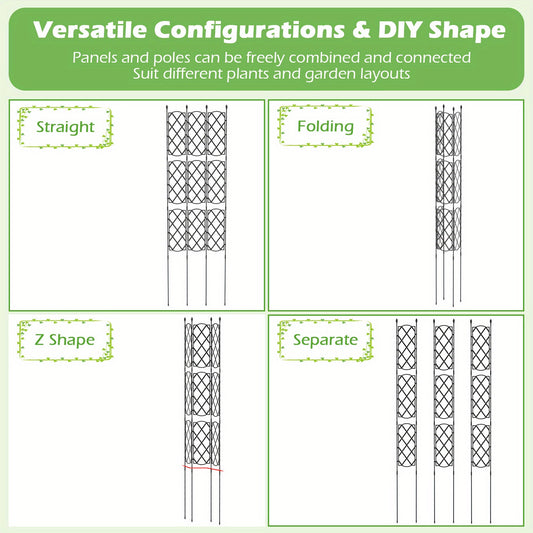 3-Pack Garden Trellis for Climbing Plants - Adjustable Height 32"-64" Rustproof PE-Coated Steel, Flexible Lattice Design for Roses, Vines, Privacy Screen - Indoor/Outdoor Use with Spiked Legs & Easy Assembly, Outdoor Trellis for Climbing Plants