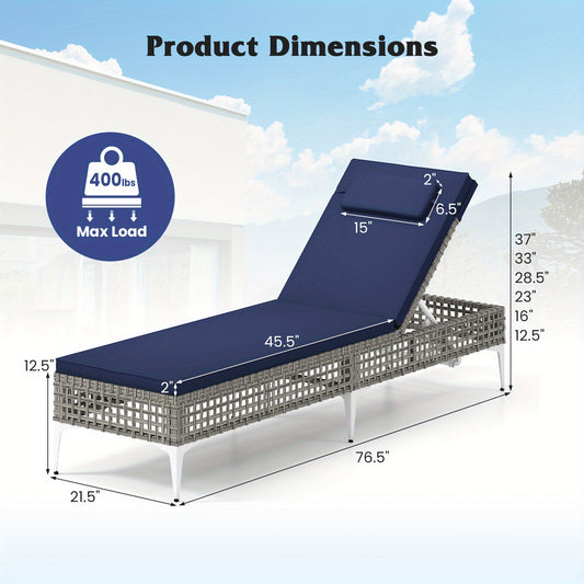 Patio Chaise Lounge Chair Set of 2, PE Wicker Reclining Sun Loungers with6-Level Adjustable Backrest, Removable Cushion & Headrest, Outdoor Lounge Chairs for Poolside, Deck, Backyard