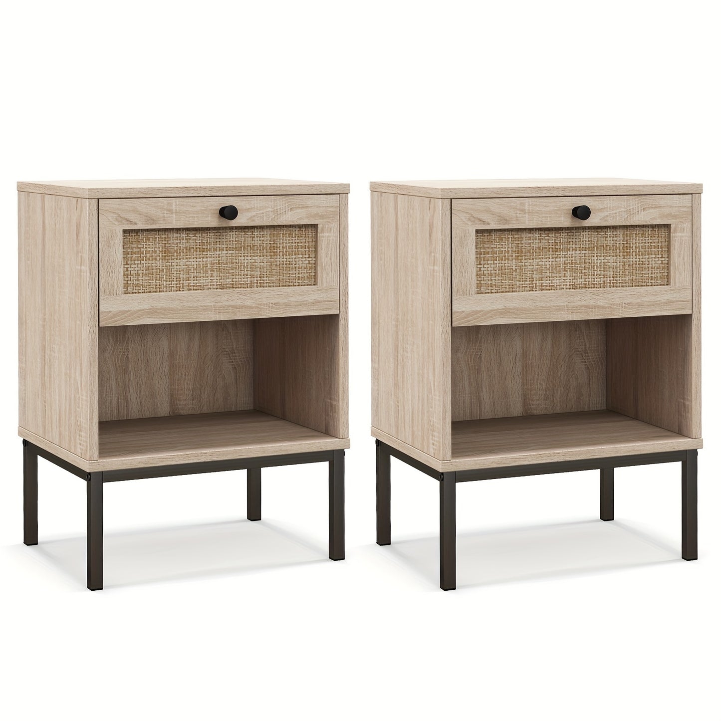 [Boho Style] Rattan Nightstand | 2pcs | Rattan | with Drawer & Open Shelf | Living Room | Boho