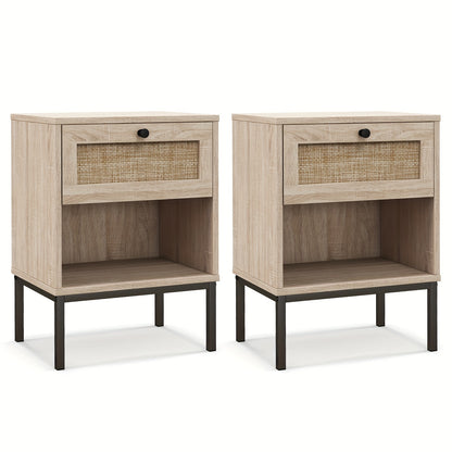 [Boho Style] Rattan Nightstand | 2pcs | Rattan | with Drawer & Open Shelf | Living Room | Boho