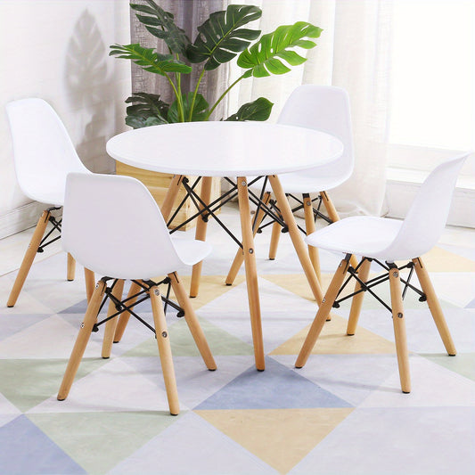 5pcs Kids Mid-Century Modern Table Set Round Table w/ 4 Armless Chairs White