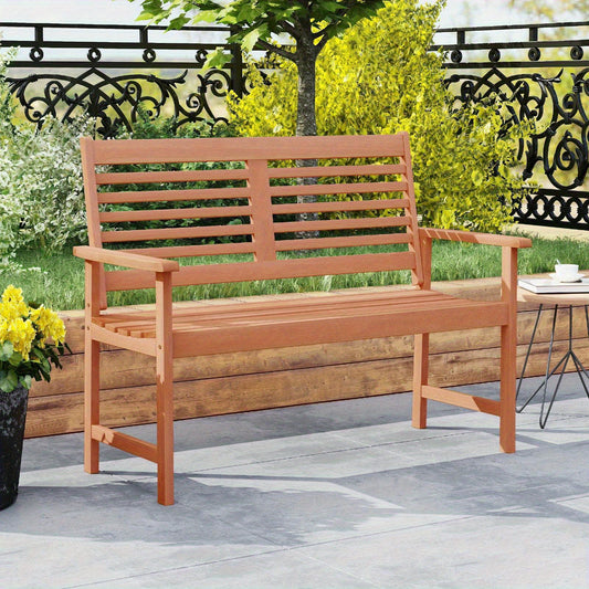 Outdoor 2-Seat Patio Loveseat Bench with Inclined Backrest & Slatted Seat - Solid Hardwood Armchair, Weather-Resistant Teak Finish, No Electricity Needed for Backyard, Poolside, Front Porch, Outdoor Furniture, Poolside Seating