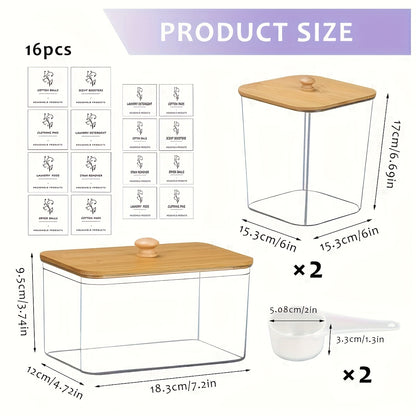3 Pack Clear Laundry Storage Containers - Organization Set With Lids, Labels For Detergent, Dryer Sheets | Home Organization Bins, Canisters