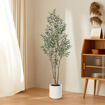 Artificial Olive Trees, 5/6/7 Ft Tall Fake Olive Trees For Indoor, Faux Olive Tree, Large Olive Plants With White Planter For Home Decor And Housewarming Gift