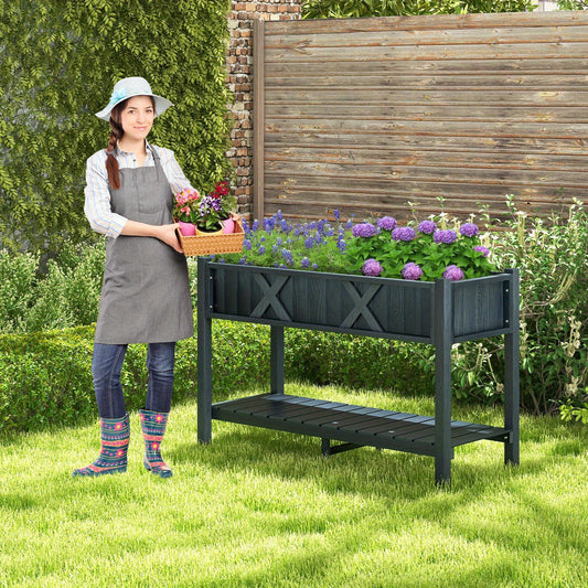 HIPS Raised Garden Bed Poly Wood Elevated Planter Box w/ Legs, Storage Shelf