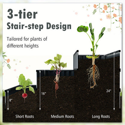 3-Tier Raised Garden Bed, 47" x 47" x 24" Heavy-Duty Metal Outdoor Planter Box w/ Open-ended Base, Elevated Planter Box for Vegetable Fruit Flower Herb, Patio Garden Backyard Raised Bed Kit
