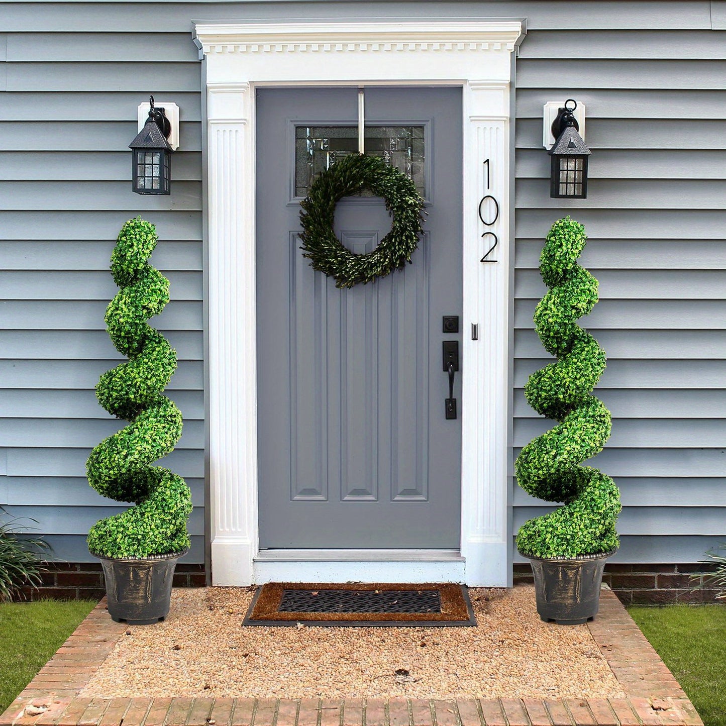 [Artificial Boxwood] Artificial Boxwood Spiral Topiary Tree | Fake Plant Decor | Plastic Pot | Realistic Leaves & Twined Branches | Sturdy Steel Frame | Faux Potted Plants | Home, Office, Front Porch