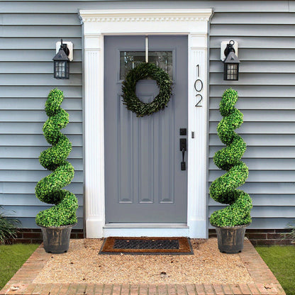 [Artificial Boxwood] Artificial Boxwood Spiral Topiary Tree | Fake Plant Decor | Plastic Pot | Realistic Leaves & Twined Branches | Sturdy Steel Frame | Faux Potted Plants | Home, Office, Front Porch