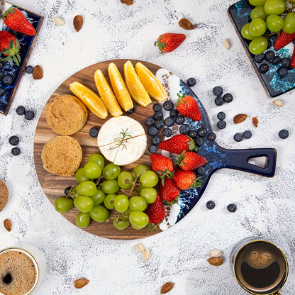 Acacia Wood Serving Platter with Handle - 15.7x11.8 Inch Round Paddle Cutting Board for Meat, Bread, Pizza - Ideal for Family Dining, Father'S Day, Valentine'S Day, Birthday Gifts, Kitchen Utensil|Elegant Serving Board|Acacia Wood Board