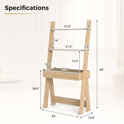 Ladder Shelf Desk Bookcase w/Countertop, Drawer & 2 Shelves Bookshelf