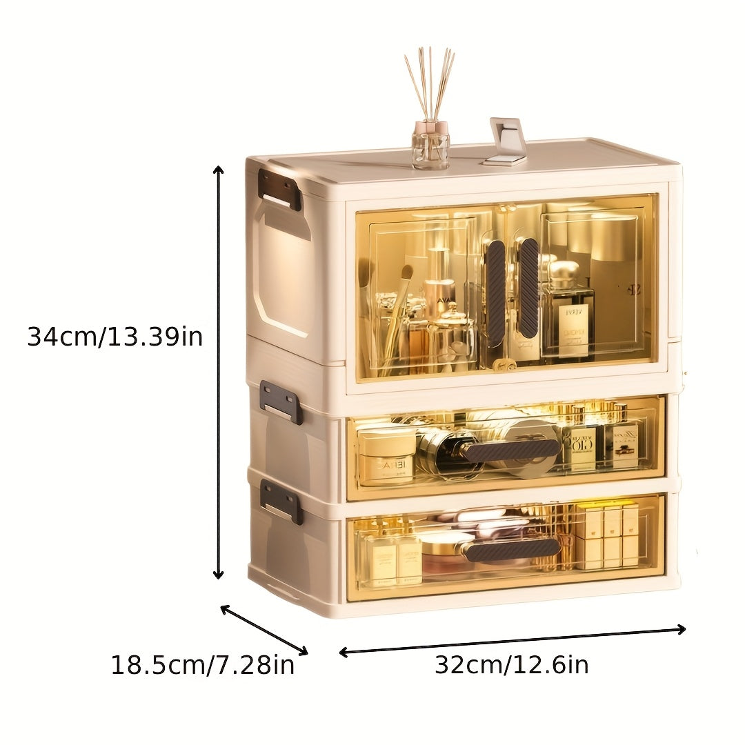 Foldable Large-Capacity Cosmetic Storage Cabinet, File Storage Box, Large Drawer Unit, Transparent Drawer Cabinet, Suitable For Storing Cosmetics, Skincare Products, Documents, And Books