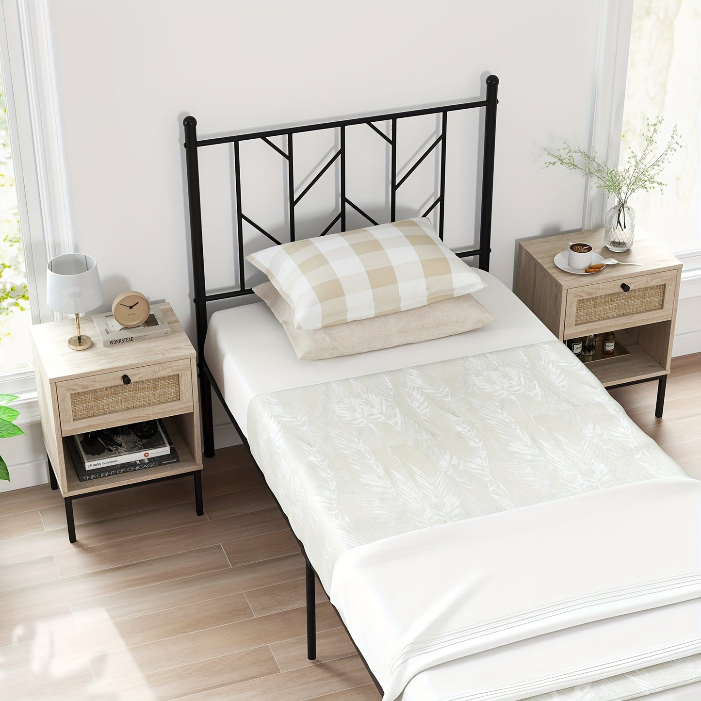 [Boho Style] Rattan Nightstand | 2pcs | Rattan | with Drawer & Open Shelf | Living Room | Boho