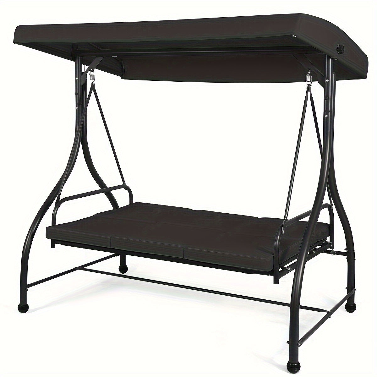 [3 People Steel Hammock] 1pc 3 People Steel Frame Convertible Outdoor Swing Canopy Hammock | Black, Cushioned Seat, 74x44x70 Inches, Patio Deck And Garden Furniture
