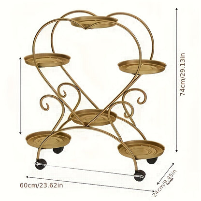 Contemporary Heart-Shaped Metal Plant Stand - Multi-Level Hanging Planter Shelf With Multiple Components, Versatile Indoor And Outdoor Floral Decor Display