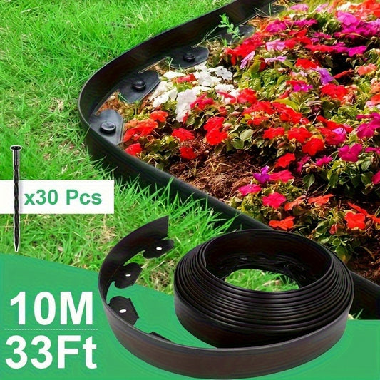 33ft No-Dig Flexible Garden Edging Strip with 30 Anchoring Spikes