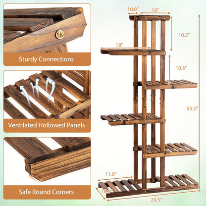 6-Tier Wooden Plant Stand - Sturdy Fir Wood Indoor/Outdoor Flower Rack with 6 Shelves, Easy Assembly for Balcony, Garden, Living Room - Space-Saving Vertical Design for Multiple Pots, Indoor Plant Display, Natural Wood Finish, Durable Construction