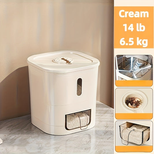 14/25lb Automatic Rice Dispenser with Cup, Large Capacity, Moisture-Proof And Sealed Rice Storage Container, Suitable for Rice, Grains, Flour, Pet Food, And Other Kitchen Supplies