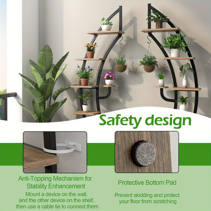6 Tier Metal Plant Stand, Half Moon Shape Ladder Planter Organizer w/Hook, Multifunctional Curved Flower Pot Rack, Indoor Bonsai Display Shelf for Living Room, Bedroom, Balcony