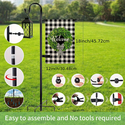 48" Heavy-Duty Adjustable Garden Flag Stand with 5-Prong Base, Metal Shepherd's Hook for Hanging Flags, Bird Feeders & Outdoor Decor - No Electricity Needed, Black, Garden Flags for Outside