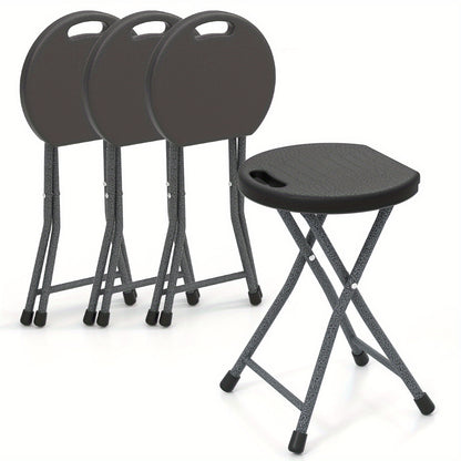 Set of 4 Folding Stools, Portable Camping Chairs with Handle, 18" Foldable Stools for Adults, Indoor Outdoor Stools for Fishing Travel Gardening Home, 330 LBS Capacity