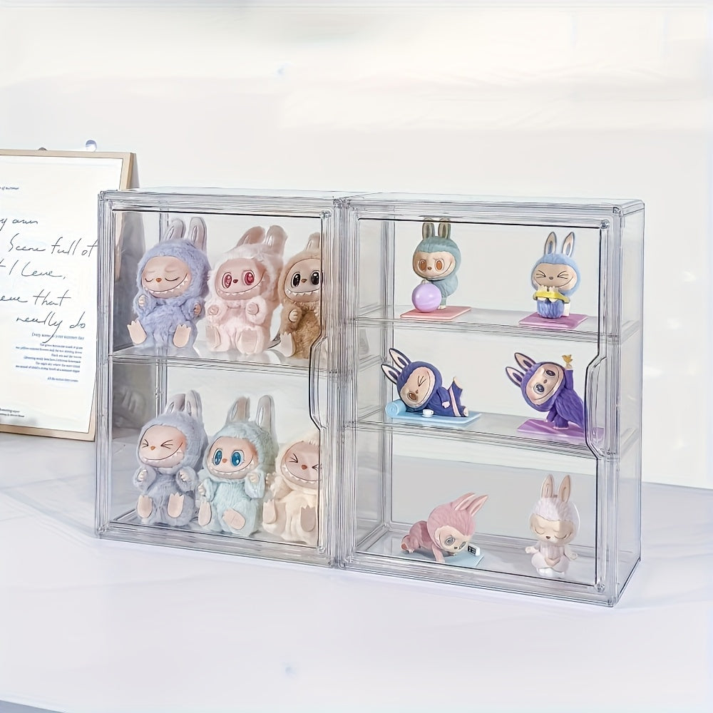 Clear Acrylic Display Case for Collectibles - Dustproof Organizer with Shelves, Stackable Transparent Storage for Action Figures, Toys, and Miniatures, Modern Window View Design for Home or Office