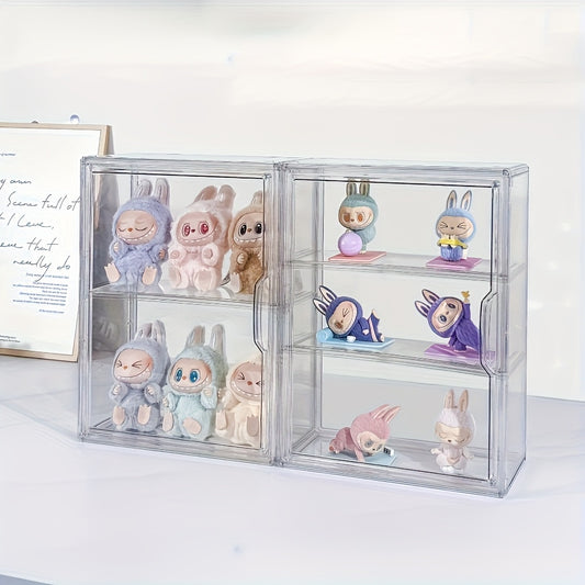 Clear Acrylic Display Case for Collectibles - Dustproof Organizer with Shelves, Stackable Transparent Storage for Action Figures, Toys, and Miniatures, Modern Window View Design for Home or Office