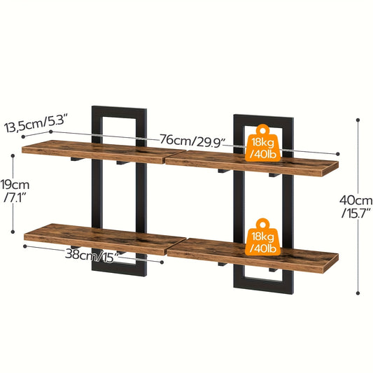 Set Of 2 Floating Shelves | 2 Tiers | Wall-Mounted Storage | For Bathroom, Living Room, Bedroom, And Kitchen
