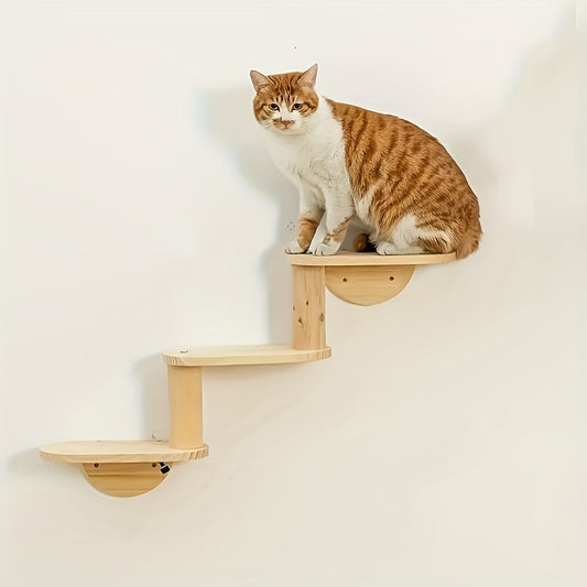 Sturdy Wooden Cat Wall Shelf - 3/5-Level Climbing Ladder & Perch for Indoor Cats, Interactive Play and Exercise Furniture