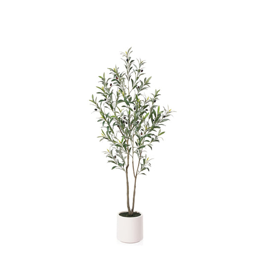Artificial Olive Trees, 5/6/7 Ft Tall Fake Olive Trees For Indoor, Faux Olive Tree, Large Olive Plants With White Planter For Home Decor And Housewarming Gift