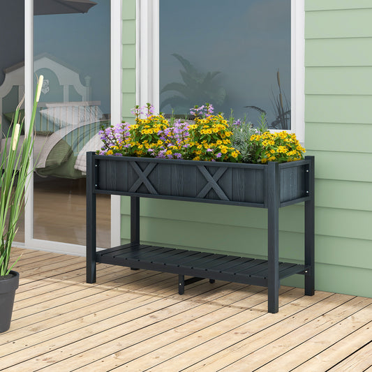HIPS Raised Garden Bed Poly Wood Elevated Planter Box w/ Legs, Storage Shelf