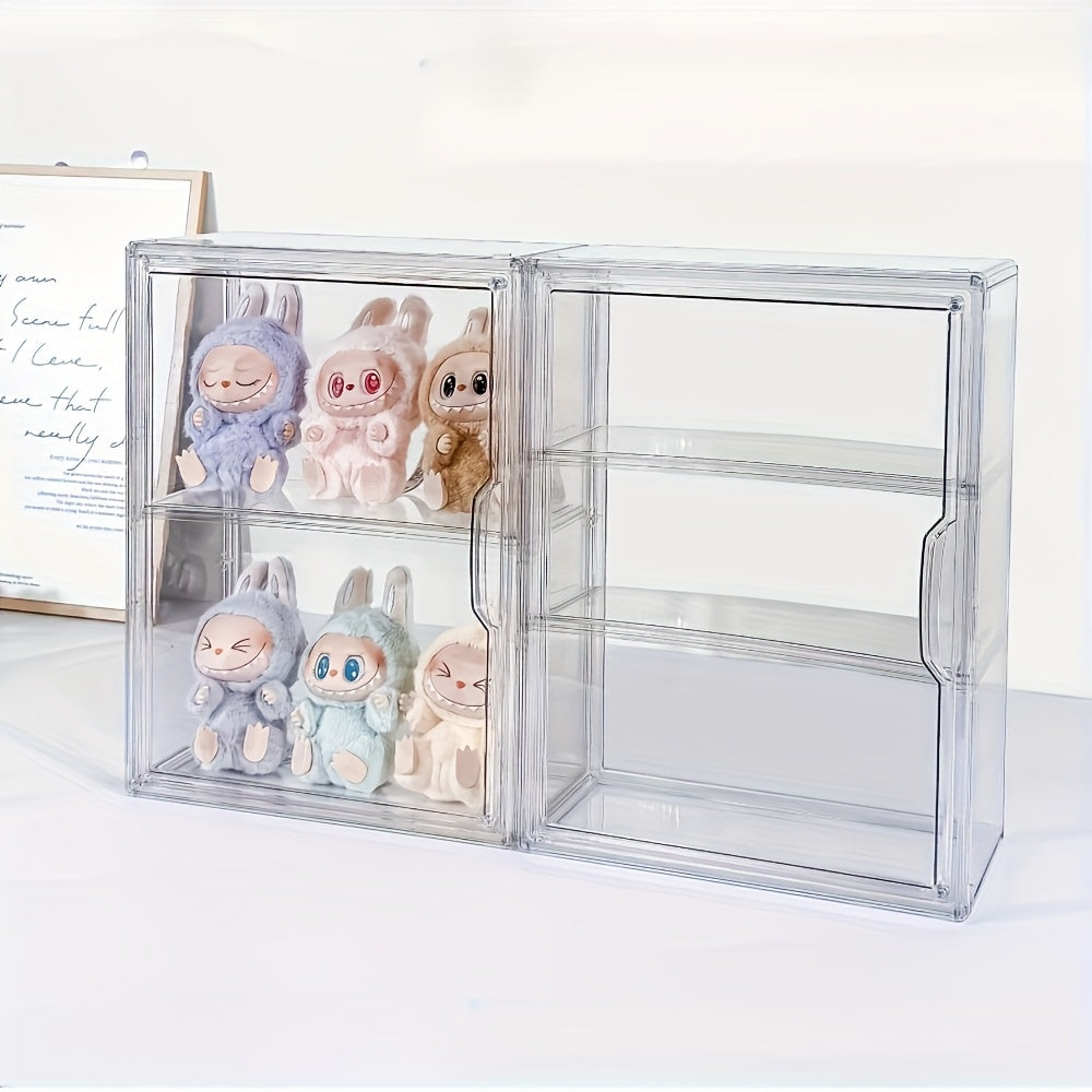 Clear Acrylic Display Case for Collectibles - Dustproof Organizer with Shelves, Stackable Transparent Storage for Action Figures, Toys, and Miniatures, Modern Window View Design for Home or Office