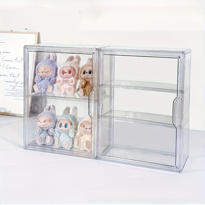 Clear Acrylic Display Case for Collectibles - Dustproof Organizer with Shelves, Stackable Transparent Storage for Action Figures, Toys, and Miniatures, Modern Window View Design for Home or Office