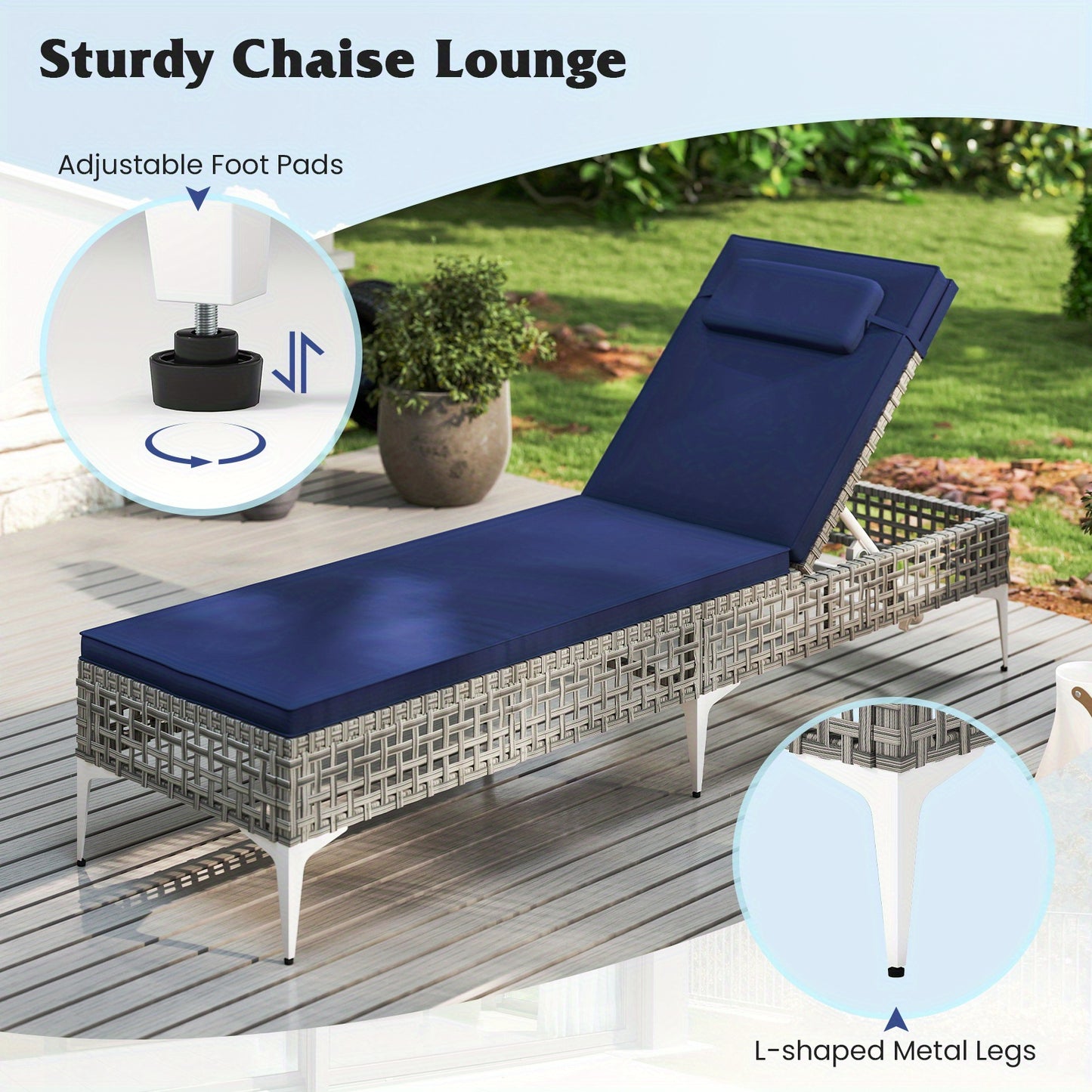 Patio Chaise Lounge Chair Set of 2, PE Wicker Reclining Sun Loungers with6-Level Adjustable Backrest, Removable Cushion & Headrest, Outdoor Lounge Chairs for Poolside, Deck, Backyard