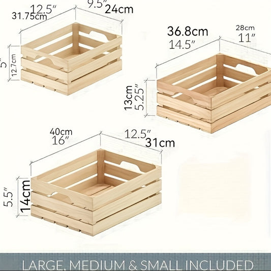 Set Of 3 Large Wood Decorative Storage Crates, Nesting Wooden Crates For Display Rustic, Farmhouse Wooden Storage Container Boxes Made From 100% Wood Display Baskets Suitable For Weddings And Birthday Parties, Best For Christmas, For Thanksgiving