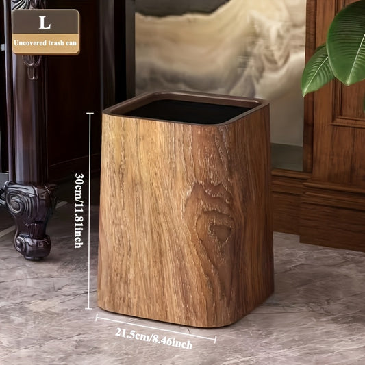 Extra-Large Vintage Wood Grain Trash Can - Odor-Blocking, Rectangular Plastic Waste Bin with Natural Wood Lid for Kitchen, Bathroom, Living Room & Hotels, Kitchen