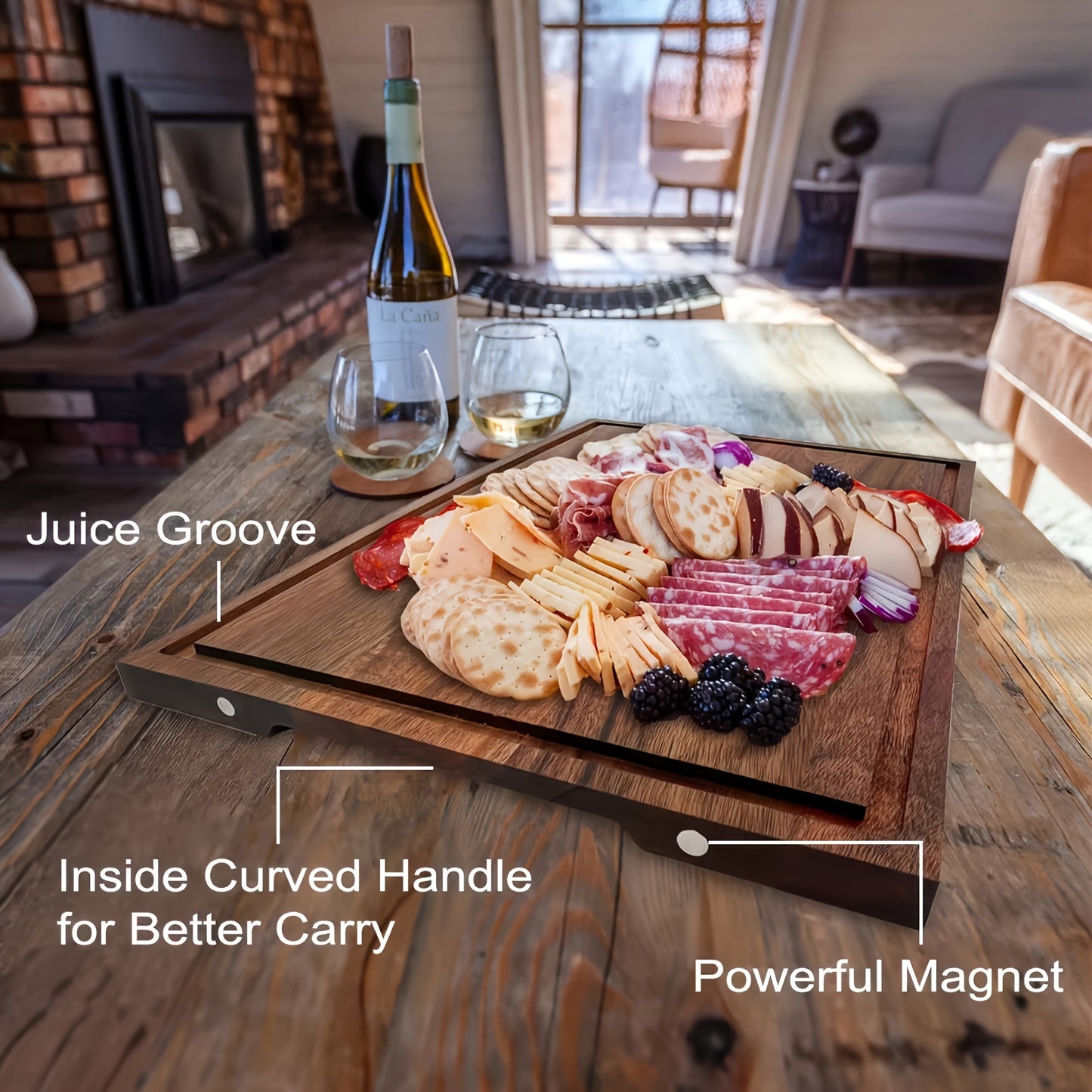 Extra Large 30" X 13" Magnetic Acacia Wood Charcuterie Board Cheese Board Set With Handles For Housewarming Gifts, Christmas And Halloween Gift