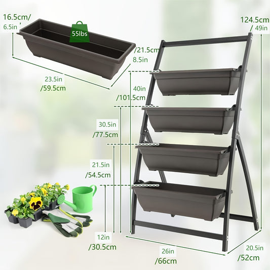 4ft 4-Tier Vertical Raised Garden Bed with Elevated Planter Boxes, Metal Frame, Drainage Holes - Ideal for Yard, Patio, Balcony, Above Ground Garden Bed