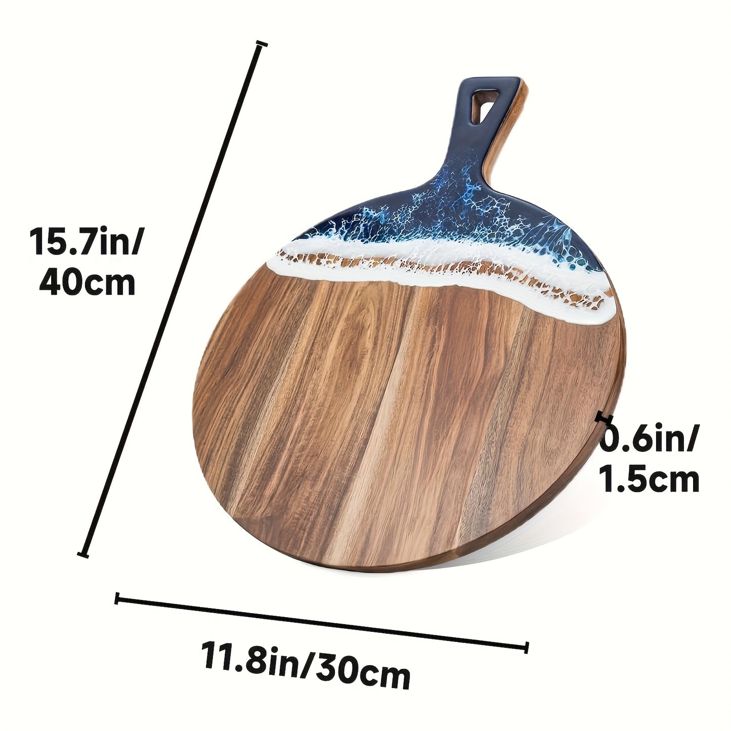 Acacia Wood Serving Platter with Handle - 15.7x11.8 Inch Round Paddle Cutting Board for Meat, Bread, Pizza - Ideal for Family Dining, Father'S Day, Valentine'S Day, Birthday Gifts, Kitchen Utensil|Elegant Serving Board|Acacia Wood Board