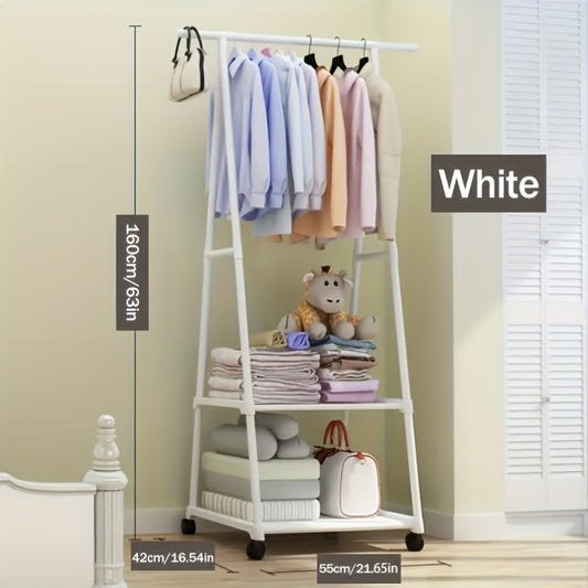 Freestanding Metal Clothes Rack with Wheels, Multi-Layer Storage Organizer, Multipurpose Hanging Coat and Clothes Stand for Home, Kitchen, Wardrobe Organization, 176.37LB Max Weight Capacity, Ideal Christmas Gift