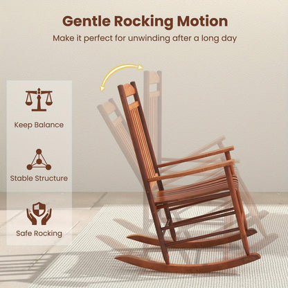 3pcs COSTWAY Outdoor Poplar Wood Rocking Bistro Set with Armrests, High Back Chairs & Folding Coffee Table - Ideal for Patio, Porch, Garden Relaxation, Outdoor Patio Furniture